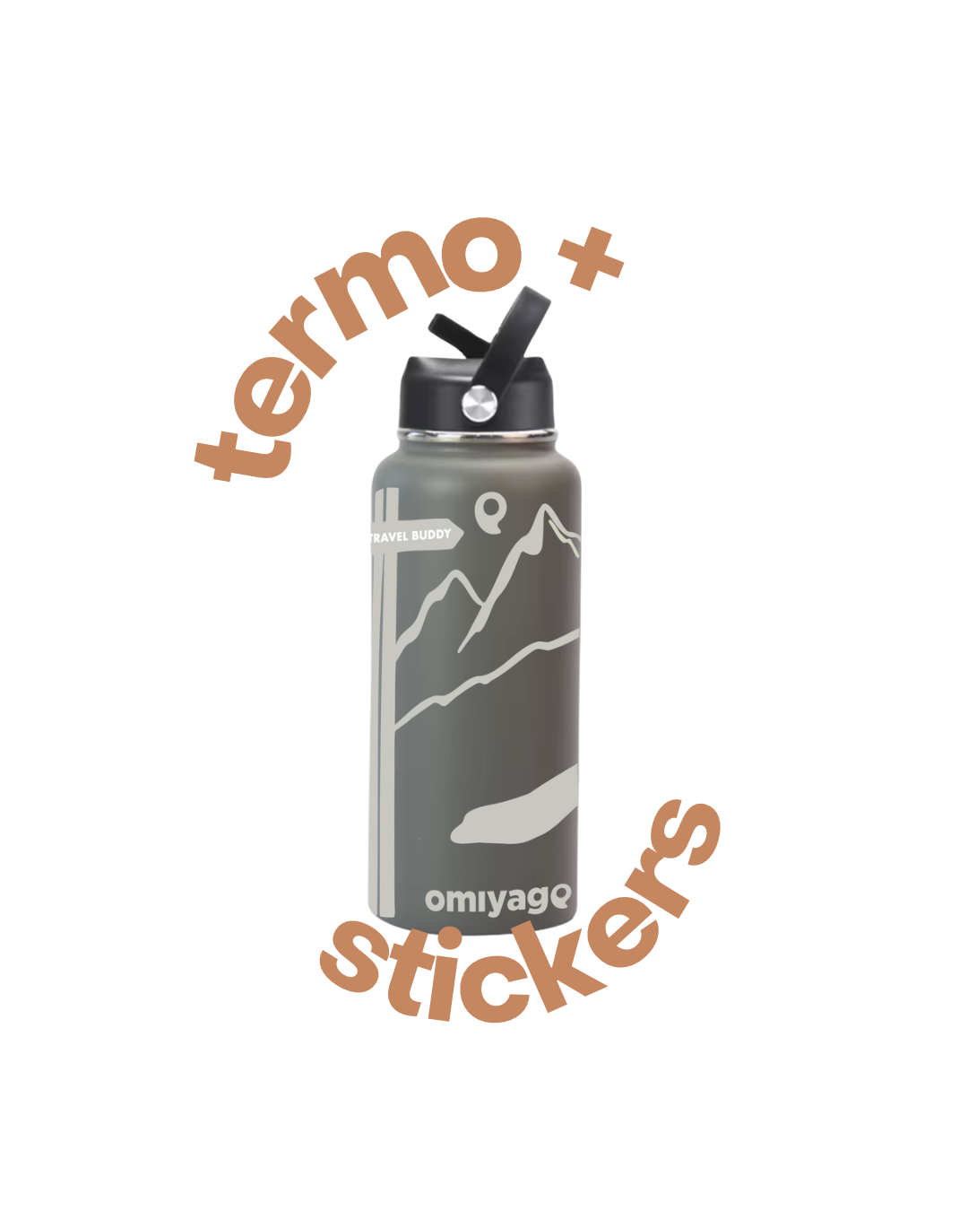 Termo de Viaje Personalizable 900ml – | Gris Grafito | Acero inoxidable Mantiene 24h Frío / 12h Caliente |Incluye Stickers