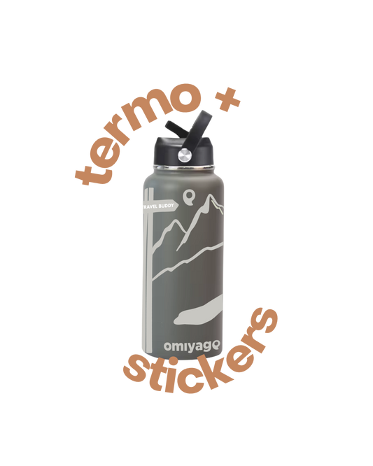 Termo de Viaje Personalizable 900ml – | Gris Grafito | Acero inoxidable Mantiene 24h Frío / 12h Caliente |Incluye Stickers