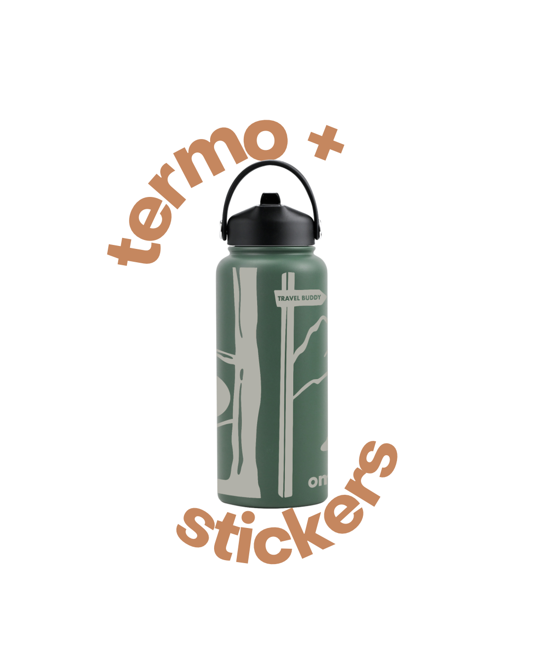 Termo de Viaje Personalizable 900ml – | Verde Musgo | Acero inoxidable Mantiene 24h Frío / 12h Caliente |Incluye Stickers