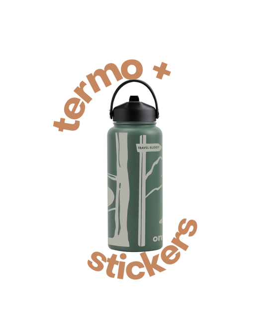 Termo de Viaje Personalizable 900ml – | Verde Musgo | Acero inoxidable Mantiene 24h Frío / 12h Caliente |Incluye Stickers