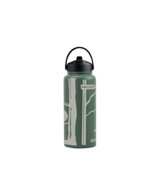 Termo de Viaje Personalizable 900ml – | Verde Musgo | Acero inoxidable Mantiene 24h Frío / 12h Caliente |Incluye Stickers
