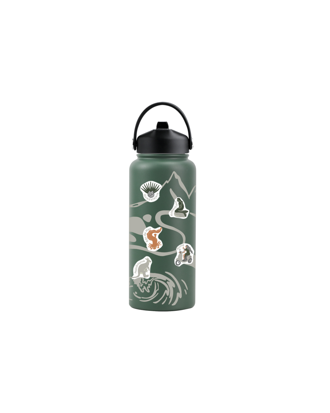 Termo de Viaje Personalizable 900ml – | Verde Musgo | Acero inoxidable Mantiene 24h Frío / 12h Caliente |Incluye Stickers